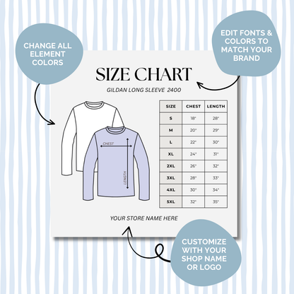 Editable Size Chart Gildan Long Sleeve 2400