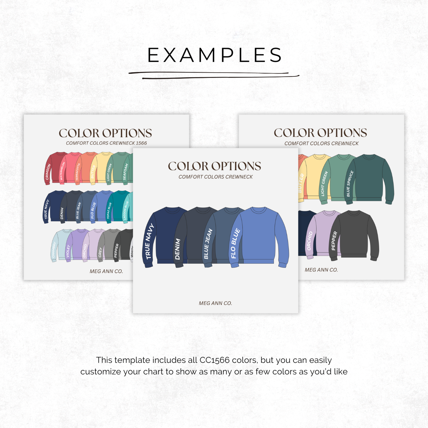 Editable Color Chart Comfort Color Crewneck 1566