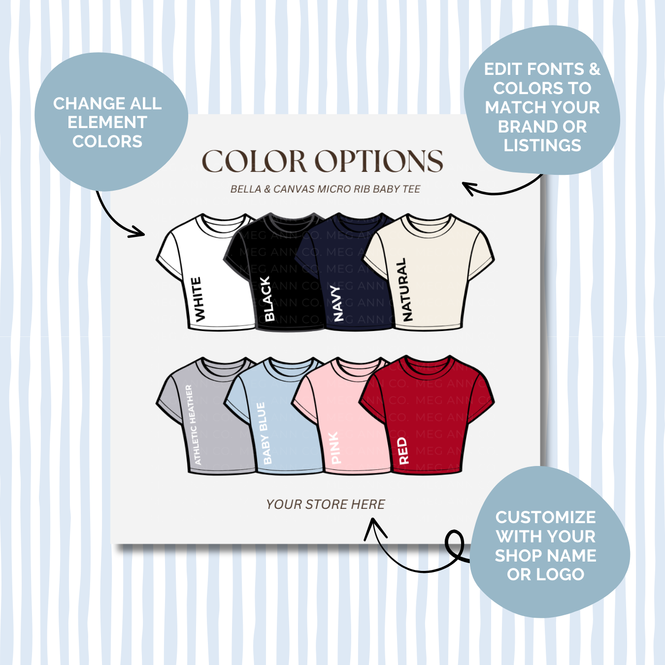 Editable Color Chart Bella + Canvas Ribbed Baby Tee