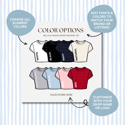 Editable Color Chart Bella + Canvas Ribbed Baby Tee