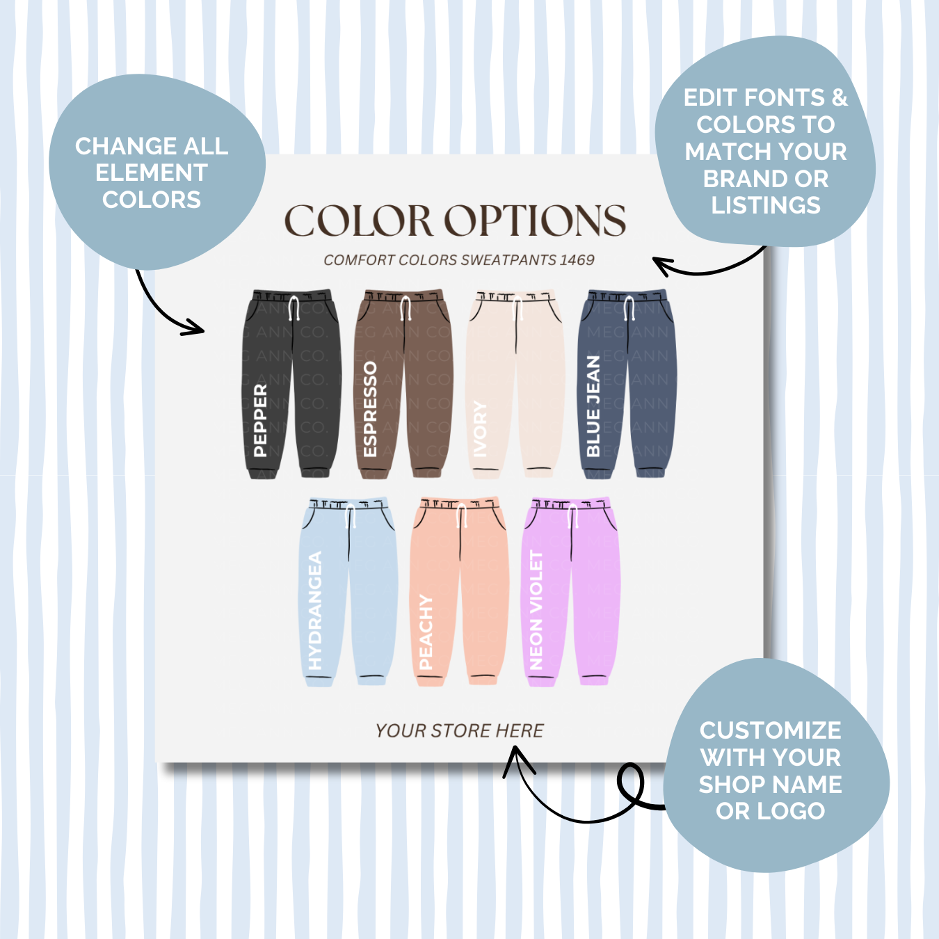 Editable Color Chart Comfort Color Sweatpants 1469