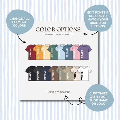 Editable Color Chart Comfort Color T-Shirt 1717