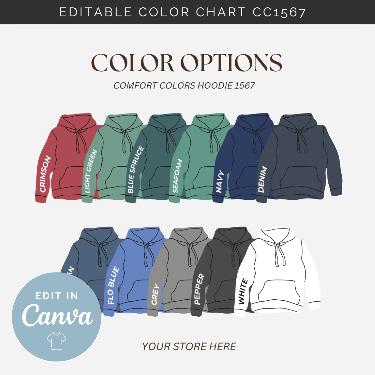 Editable Color Chart Comfort Color Hoodie 1567