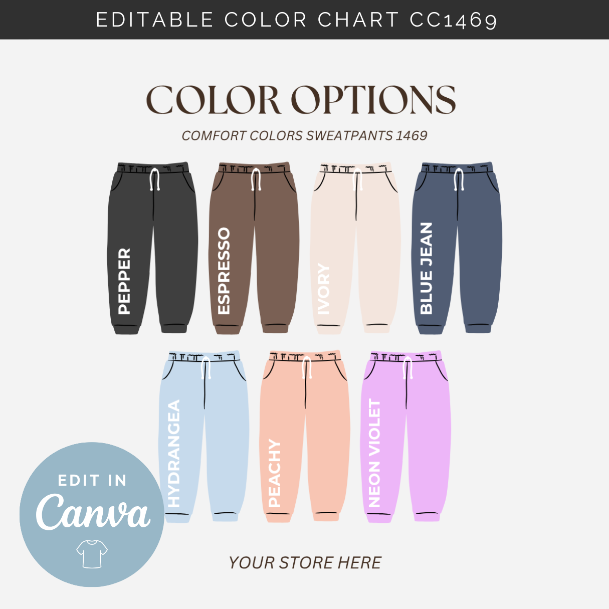 Editable Color Chart Comfort Color Sweatpants 1469