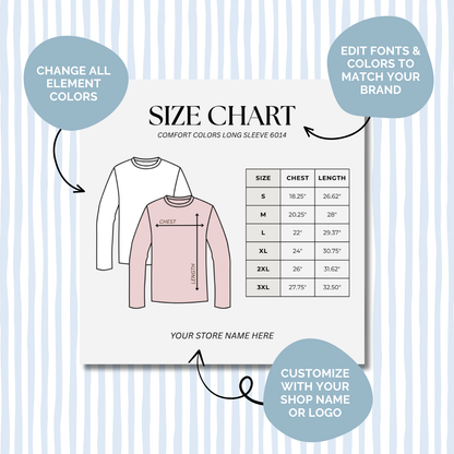 Editable Size Chart Comfort Color Long Sleeve 6014