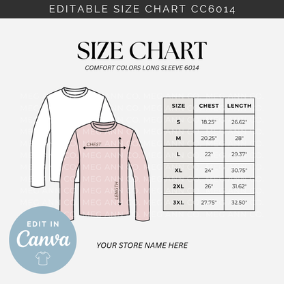 Editable Size Chart Comfort Color Long Sleeve 6014