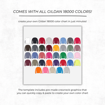 Editable Color Chart Gildan Crewneck 18000