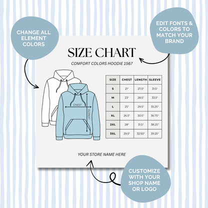 Editable Size Chart Comfort Color Hoodie 1567