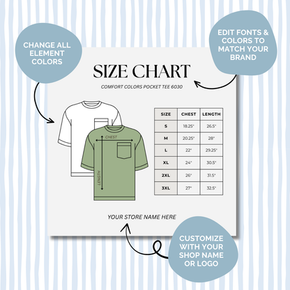 Editable Size Chart Comfort Color Pocket T-Shirt 6030