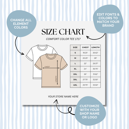 Editable Size Chart Comfort Color T-Shirt 1717