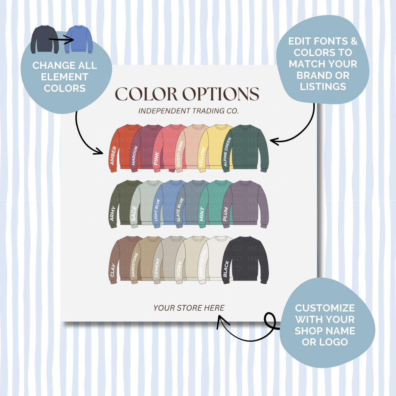 Editable Color Chart Independent Trading Co. Crewneck