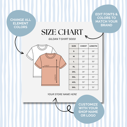 Editable Size Chart Gildan T-Shirt 5000