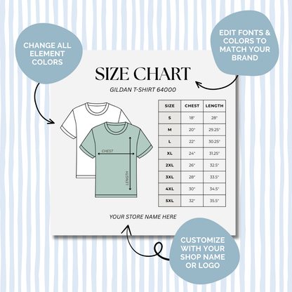 Editable Size Chart Gildan T-Shirt 64000