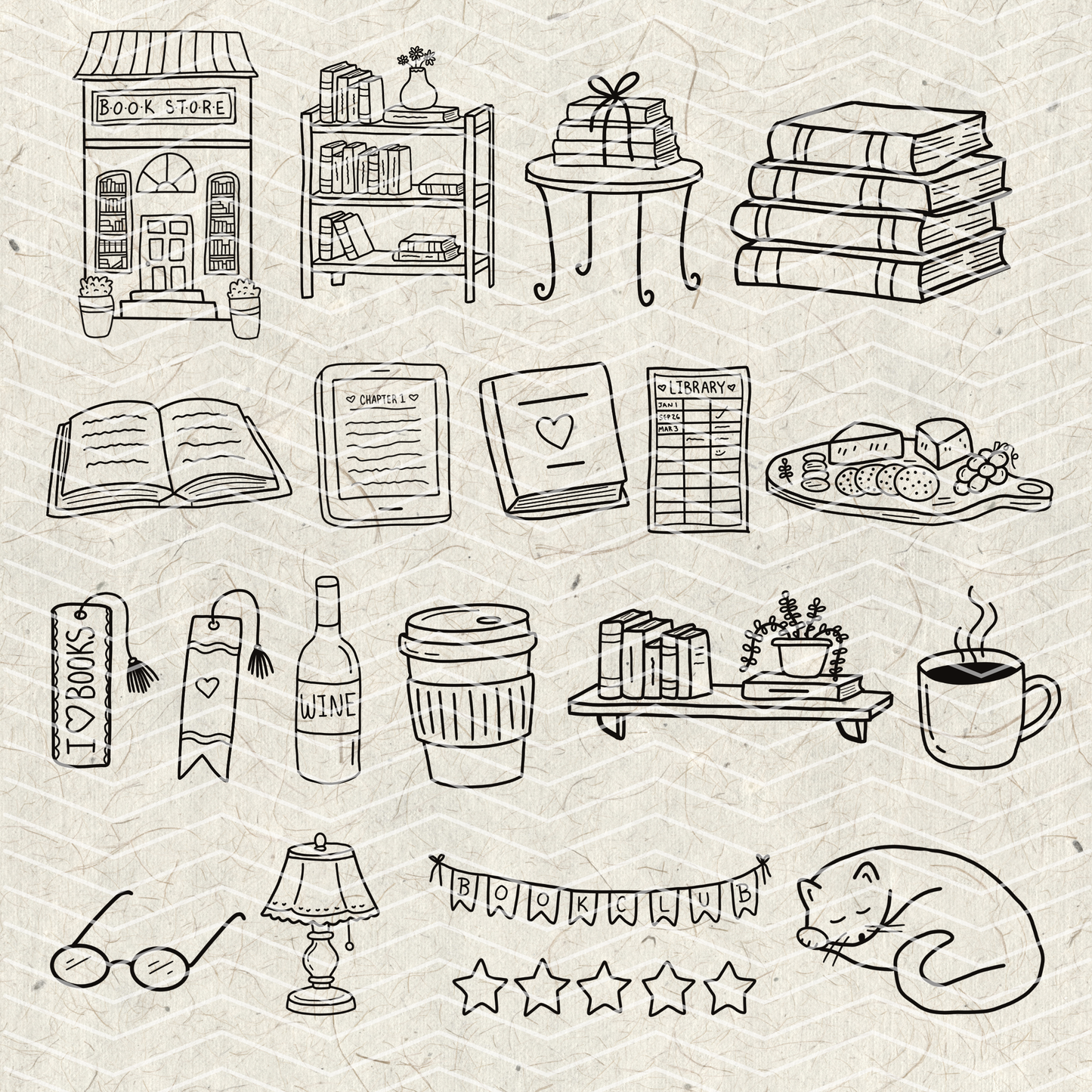 Book Club Doodles PNG