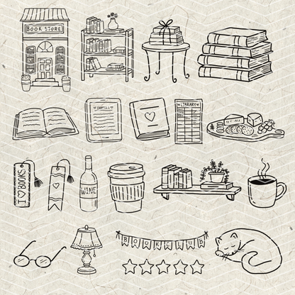 Book Club Doodles PNG