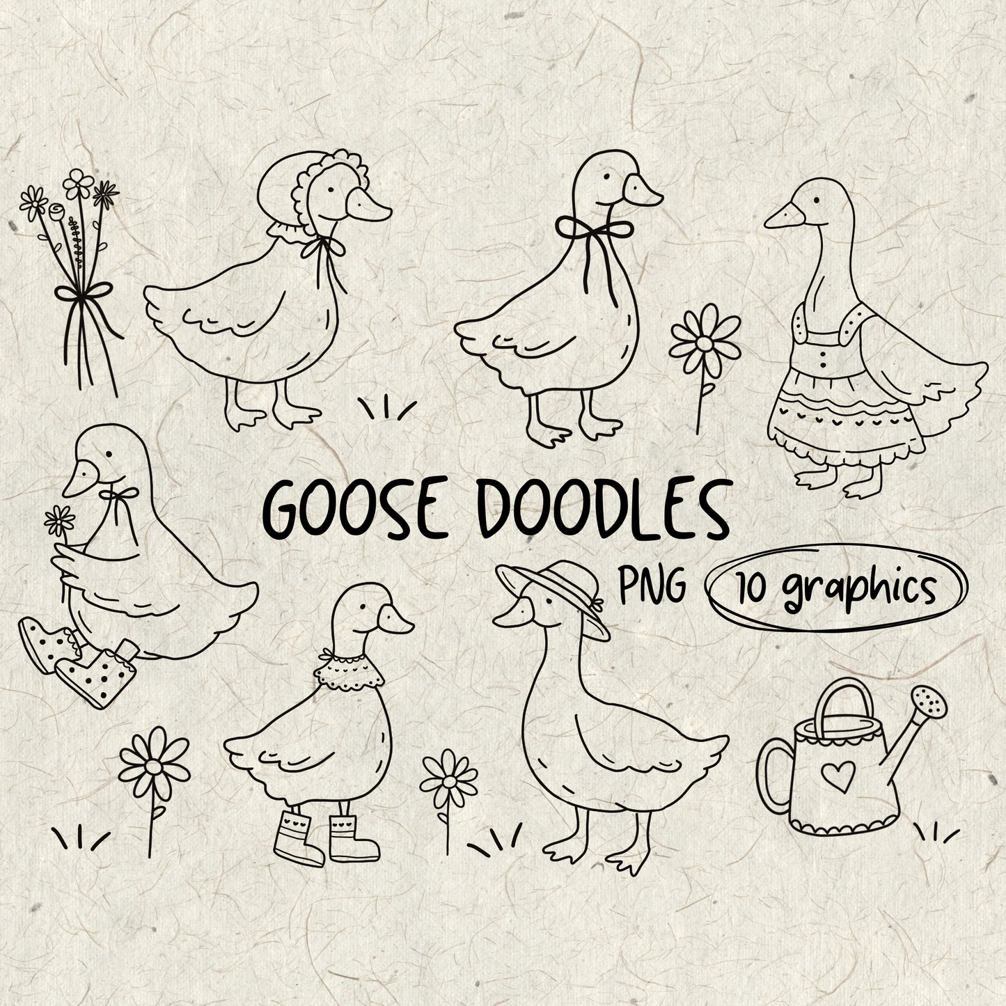 Cottagecore Goose Doodles PNG