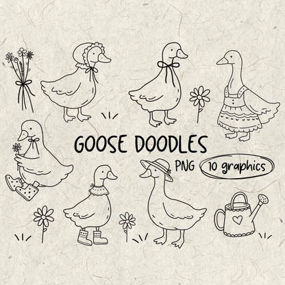 Cottagecore Goose Doodles PNG