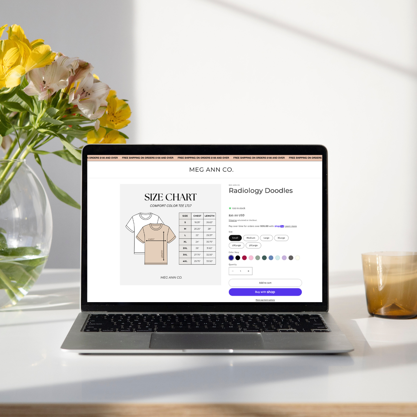 Editable Size Chart Comfort Color T-Shirt 1717