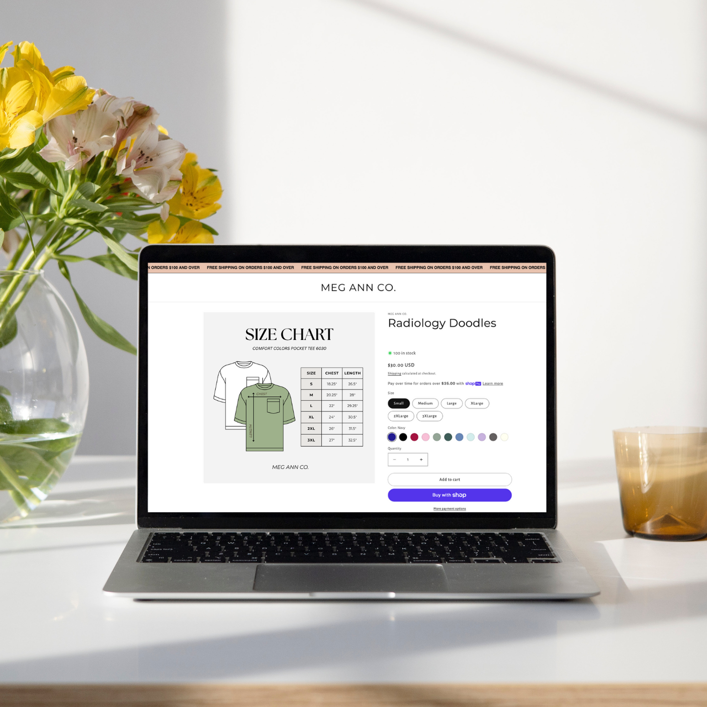 Editable Size Chart Comfort Color Pocket T-Shirt 6030