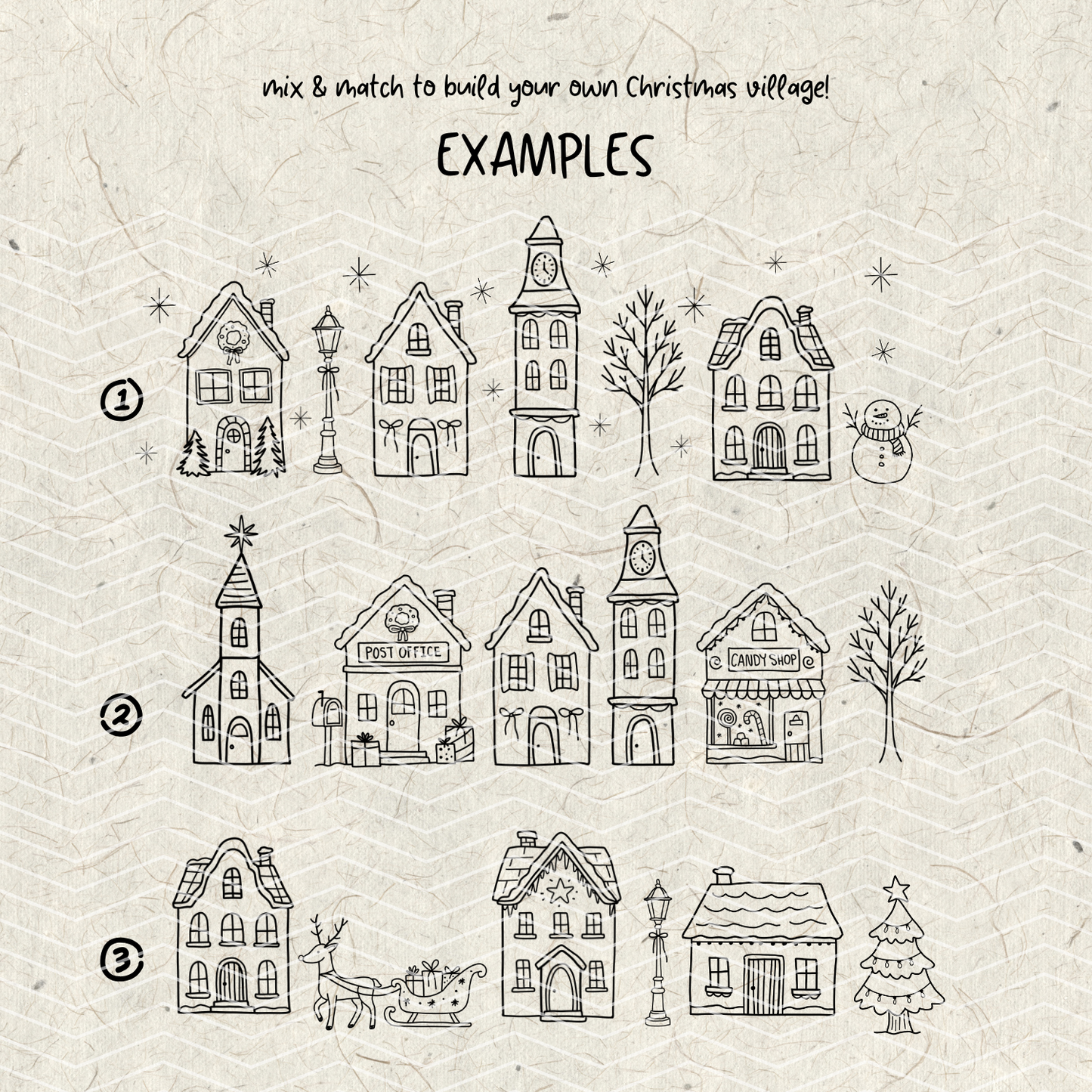 Christmas Village Doodles PNG