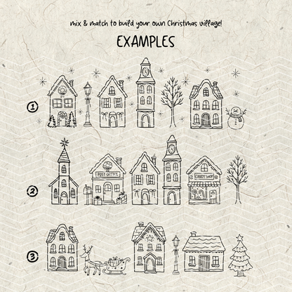 Christmas Village Doodles PNG