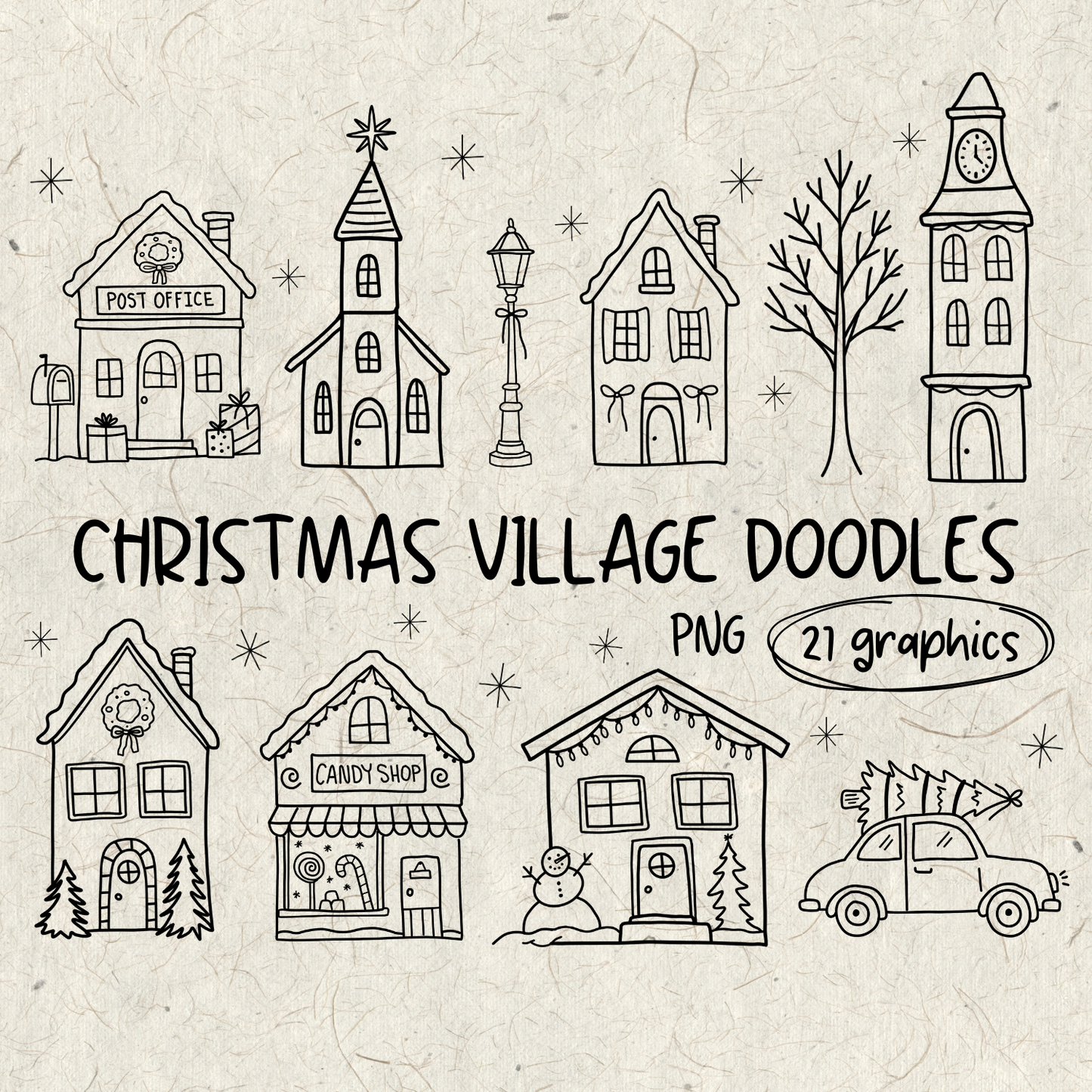 Christmas Village Doodles PNG