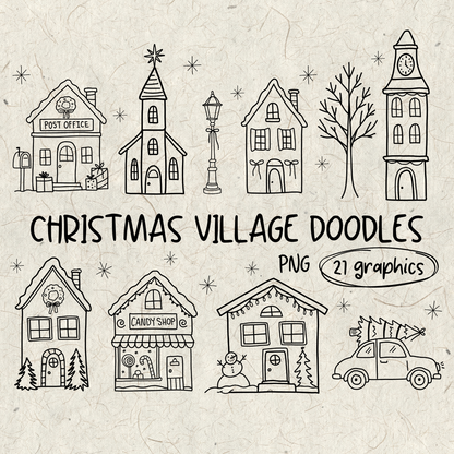 Christmas Village Doodles PNG