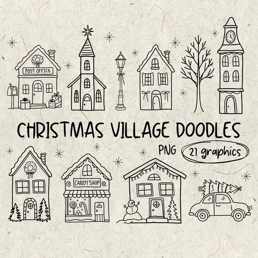 Christmas Village Doodles PNG