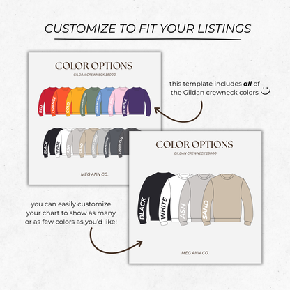 Editable Color Chart Gildan Crewneck 18000