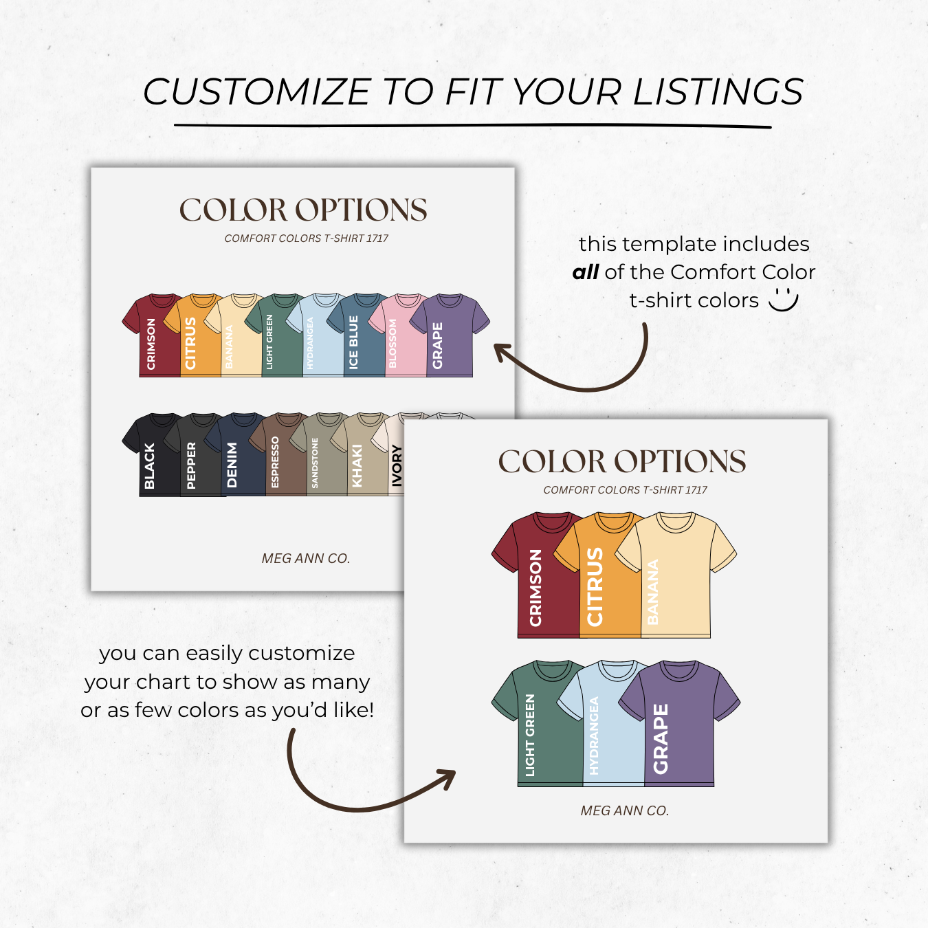 Editable Color Chart Comfort Color T-Shirt 1717