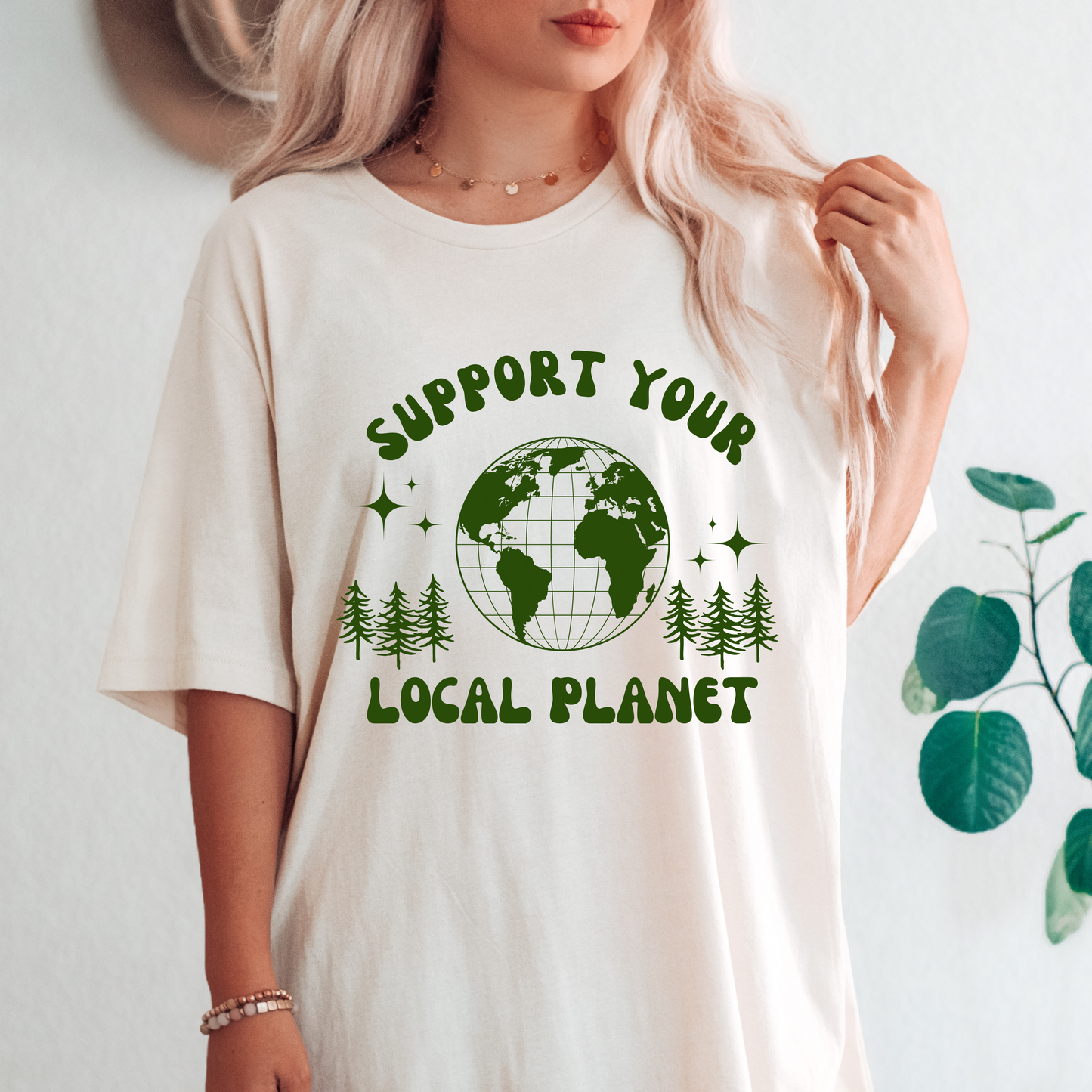 Support Your Local Planet Screen Print Transfer (Forest Green Ink)