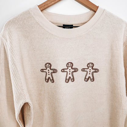 Embroidered Gingerbread Corduroy Crewneck - MEDIUM