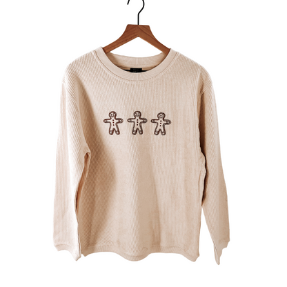 Embroidered Gingerbread Corduroy Crewneck - MEDIUM