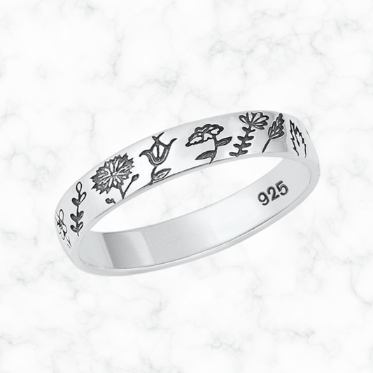 Wild Flowers Engraved Ring